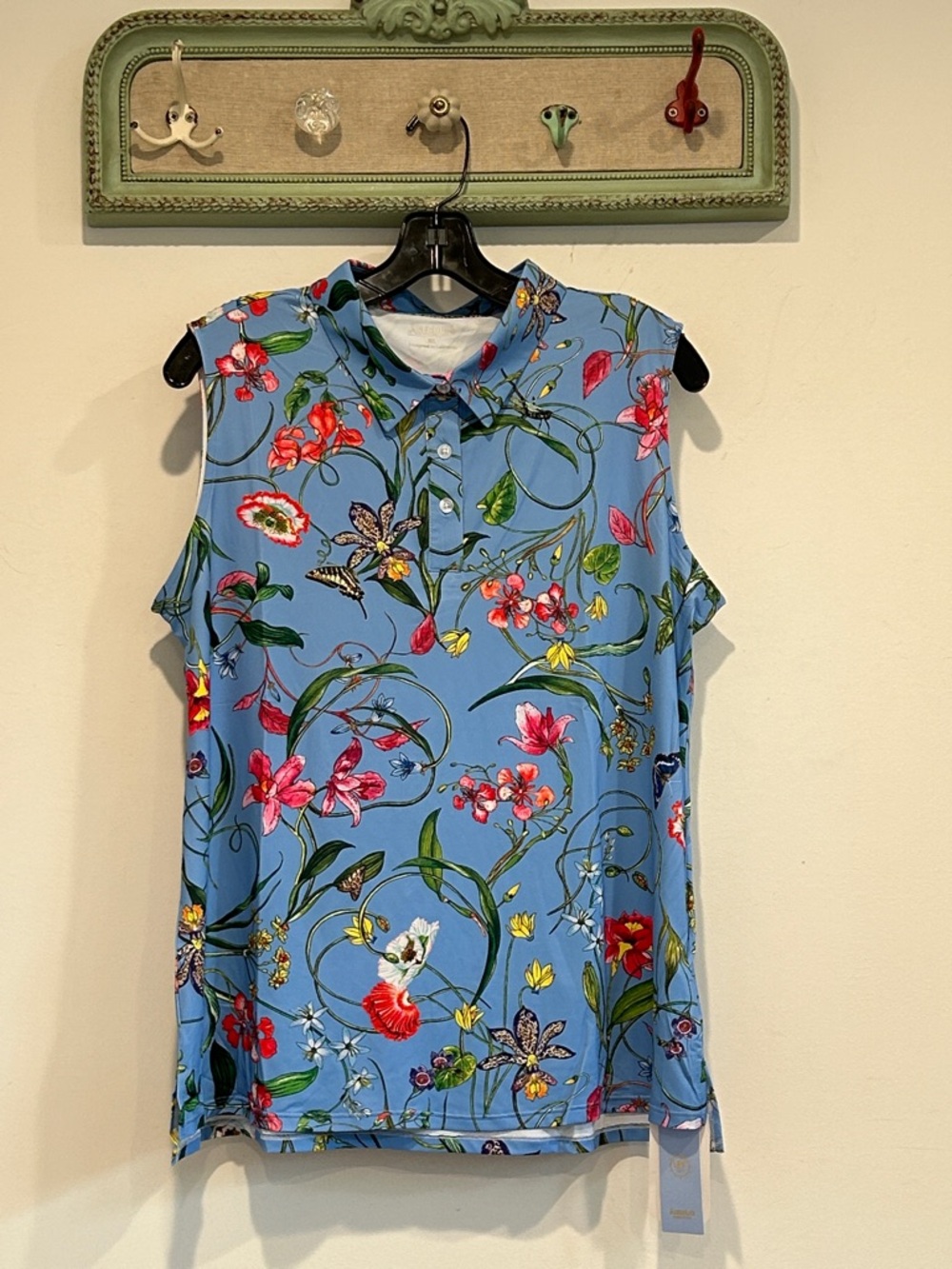 ACegolf Sleeveless Floral Collared upf 50+ golf shirt Light Blue women’s XL new